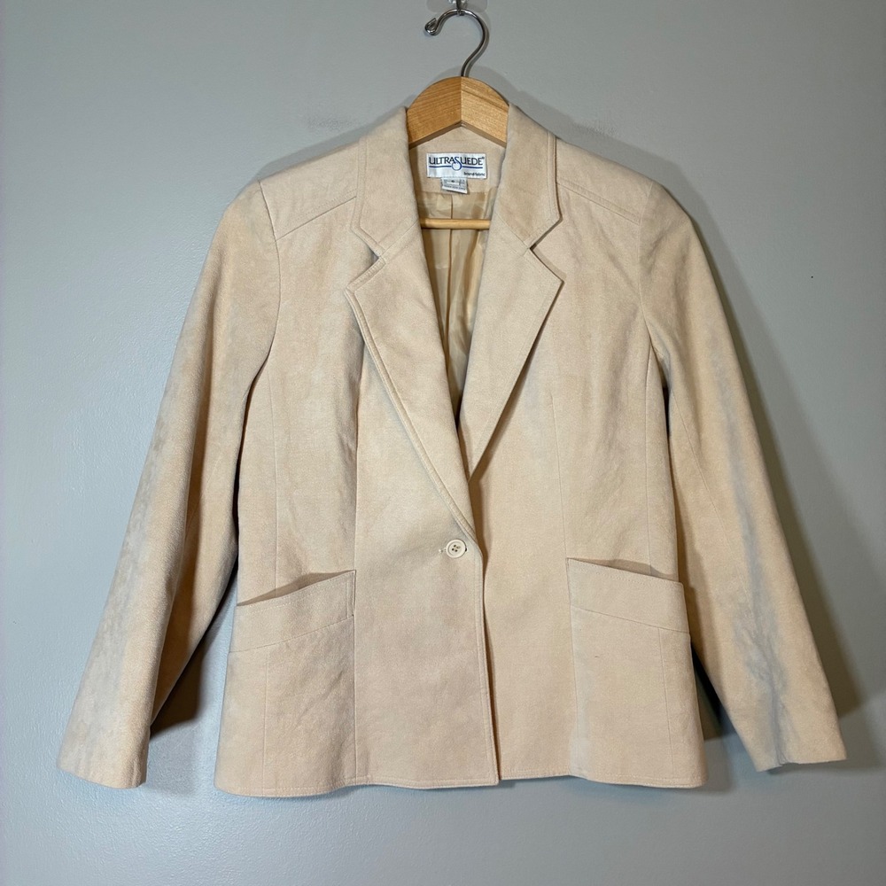 Vintage Ultrasuede Beige Single Button Blazer Jacket Made in USA Size 6